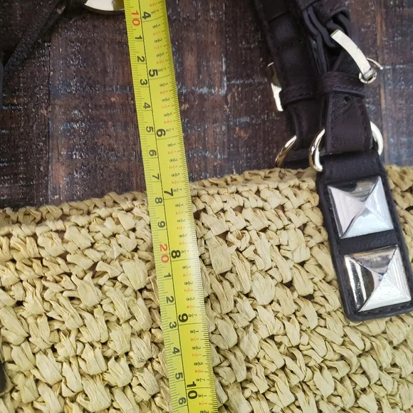 Michael Michael Kors Vintage Large Woven Straw Leather Handbag Satchel Tote - Picture 2 of 15